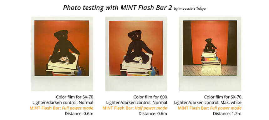 Polaroid film photo testing with MiNT Flash Bar 2