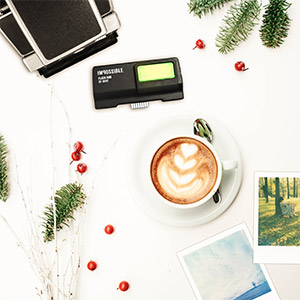 Polaroid SLR670-S film camera, MiNT Flash Bar for Polaroid instant film cameras and coffee
