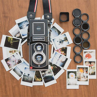 Look out from the viewfinder of InstantFlex TL70 instant film camera